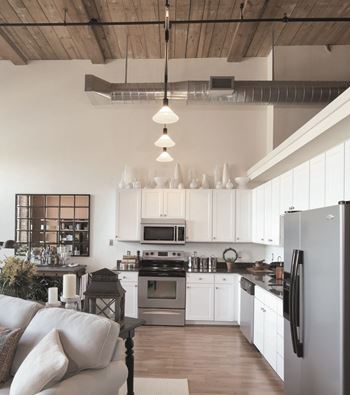 Stainless steel appliances in kitchen